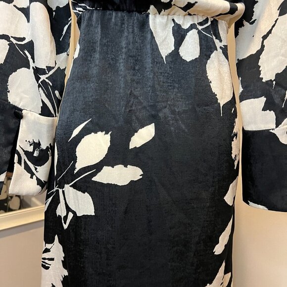 Zara Black & Off White Satin Effect Wrap Floral Print Midi Dress, Size XS - Picture 11 of 16